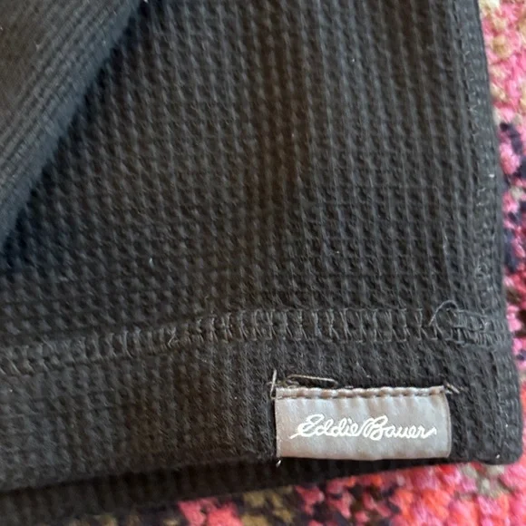 Eddie Bauer Black Long Sleeve Waffle Knit Fleece Henley Shirt - Picture 3 of 8